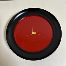 Vintage Zohiko Lacquerware Deer Plate Red & Black with Box picture