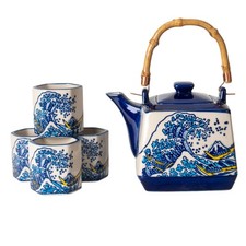 Urban Tokyo Japanese Porcelain Tea Set – Square Teapot with Strainer & 4 picture