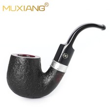 Sandblasted Hungarian Pipe Briar Wooden Tobacco Pipe 9mm Bent Saddle Stem Band picture