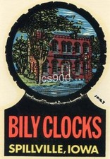 VINTAGE BILY CLOCKS SPILLVILLE IOWA STATE SOUVENIR TRAVEL WATER WINDOW DECAL ART picture
