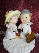Vtg Two Angels Doctor & Patient Boy In Hat & Girl With Purse Figurines Japan picture