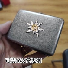 WWII German Edelweiss Brass Carved Cigarette Cases Holder Box 16 Cigarettes picture
