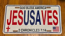 New Jesus Saves USA God Bless America Metal License Plate picture