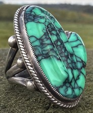 Vintage Old Pawn Navajo Sterling Silver Hand-Carved Variscite Snake Ring Size 8 picture