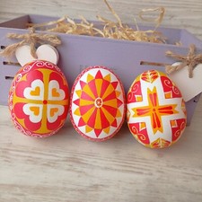 Easter Egg Ornaments Hand painted Wooden Eggs Ukrainian Pysanky Easter Gifts picture