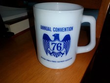 1976 FIRE-KING MILK GLASS CUP 76 EAGLE ANNUAL CONVENTION MI FARM & POWER EQUIP picture