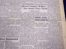 1946 SEPTEMBER 20 NEW YORK TIMES - BARUCH COUNTERS WALLACE ON ATOMIC - NT 3186 picture