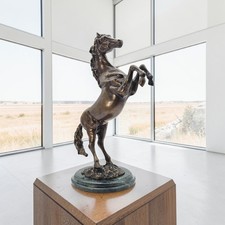 Vintage Rearing Stallion Bronze Equestrian Modern Art Sculpture Marble Base 23