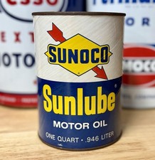 Vintage NOS Sunoco Sunlube Motor Oil Can Quart FULL picture