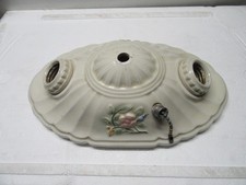 Vintage 1940's Porcelier 2 Bulb Flush Mount Floral Oval Ceiling Light Fixture picture
