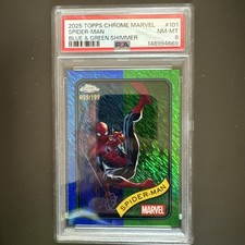 2025 TOPPS CHROME MARVEL BLUE & GREEN SHIMMER #101 SPIDER-MAN 120/199 PSA 8 picture