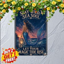 Ocean Theme Garden Wedding Mermaid Heart Silhouette Metal Tin Sign picture