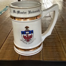 Vintage McMaster University Ceramic Beer Stein Mug Tankard Gold Trim Canada picture