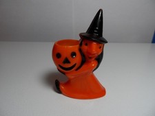 Vintage 1950's ROSBRO Halloween Candy Container Witch With Pumpkin picture