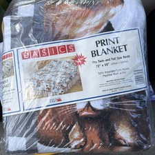 Vintage Acrylic Blanket Twin Lion Print Blanket 72
