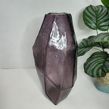 Vtg Rare Anthropologie  11.5”x 5” Faceted Gemetric Art Gem Amethyst  Glass Vase  picture