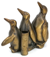 Vintage 1950s Brass Penguin Pen Holder Great Seal Of The State Of New Jersey picture