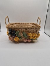 Vintage Raffia Baskets Handles Burlap Lined Fruit Vegetable Storage Philippines picture