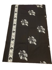 Vintage Black & White Chrysanthemum Floral Border Print Cotton Fabric 5+ Yds picture
