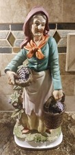 Vintage Mid-Century Old Woman Ceramic Figurine Statue Fruit Baskets picture