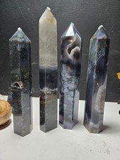 GORGEOUS GORGEOUS GORGEOUS TALL BLUE MOSS AGATE TOWERS 8.75-10.5in P44 picture