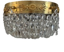French Crystal Ceiling Light Beaded Chandelier Flush Mount Italy 16” Exquisite picture