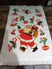 Vtg. Fairfax hand towel, Santa Claus, 1960s design, all cotton, fringe, MCM, USA picture