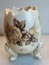 VTG Napco Ceramic 3 Footed Egg Vase W/Yellow Roses & Gold Trim W/Orig Stamp 6