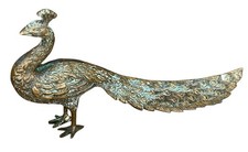 Vtg Brass Peacock Figurine Gold Tone Bird Sculpture Home Decor 5.5 x 7” Patina picture