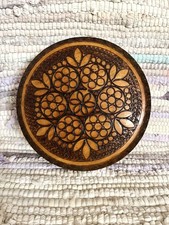 Vintage Hand Carved Wooden Trinket Box Floral Folk Art  picture