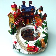 Vintage Wind-Up Christmas Village Music Box – Skating Pond Plays Merry Christmas picture