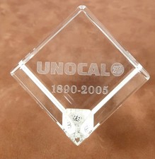 Vintage UNOCAL 76 Commemorative  Crystal Glass Cube Paper Weight  1890-2005 picture