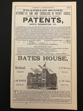 1883 Antique Ad Page Bates House Hotel Rutland, Walbridge Lenses Microscopes VT picture