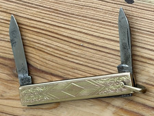GENTLEMAN'S WATCH FOB POCKET KNIFE....2 Blades...No markings...Gold Tone picture
