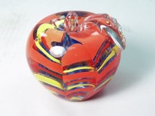 M Design Art Glass Art Blue Crystal Apple Paperweight picture