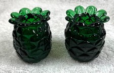 Vintage MCM Green Heavy  Glass Tropical Pineapple Candle Holders (78) picture