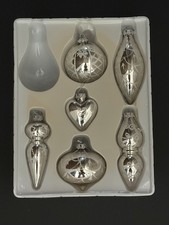 VTG 2001 Mervyn's Silver Glass Christmas Ornaments Glitter Mixed Shapes Set of 6 picture