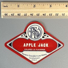 Vtg 1920s-30s NOS Pioneer Soda Bottling Works Apple Jack Label Davenport WA picture