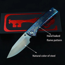 M390 Titanium Folding Knife Custom Anodized Blue TC4 Handle EDC w/ Pocket Clip picture