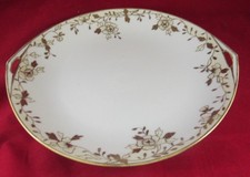 NIPPON HANDPAINTED GOLD RIMMED SERVING BOWL WITH HANDLES 11