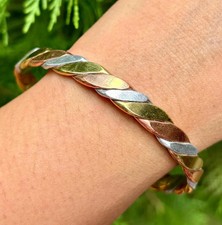 Astrological Health Benefit Twisted Bangle Bracelet 14k Yellow Gold Plated picture