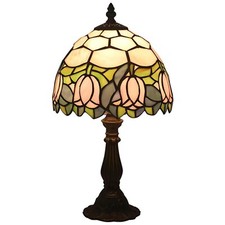 Tiffany Style Table Lamp, Pink Tulip Stained Glass Lamp, 8 Inch Small Antique... picture
