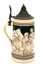 German Beer Stein Pewter Lid Tavern Scene Immer Lustig Und Fidel Mug picture