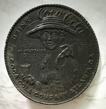 Coca-Cola Atlanta GA 5¢ Round Belt Buckle Silver/Black Soda Advertising picture