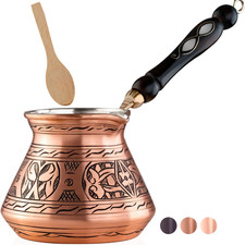 18 Oz Handmade Copper Turkish Coffee Pot, Hand-Engraved Cezve & Spoon picture