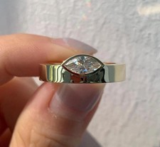 Bezel Set Marquise Cut East West Solitaire Band Ring In 14K White Gold Plated picture