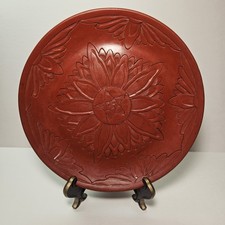Vintage Chinese Carved Cinnabar Red Lacquer Plate/Dish Floral 7