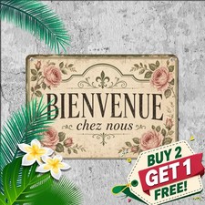 Bienvenue Chez Nous Metal Sign Rustic French Farmhouse Welcome Tin Plaque picture