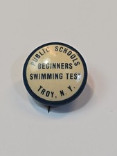 Public Schools Beginners Swimming Test Troy New York Small Button Pin  picture