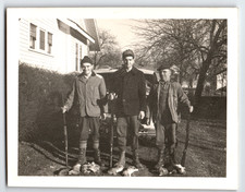 Photo Three Men Hunters Shotguns and Hunted Rabbits by Vehicle Vintage c1940 picture